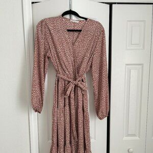Maxi Patterned Dress with Waist Tie